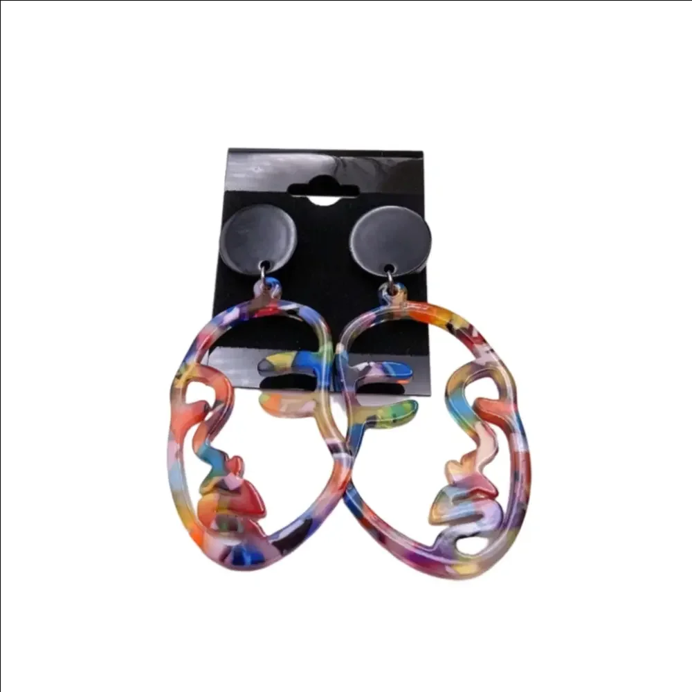 Multicolor Face Silhouette Stud Lightweight Acetate Earrings